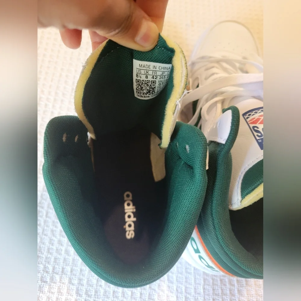 Adidas Men's White and Green High-Top Sneakers - Picture 5 of 11